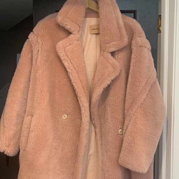 YVES SALOMON women lati wool long teddy coat. Cupcake pink size 38 - Picture 2 of 4
